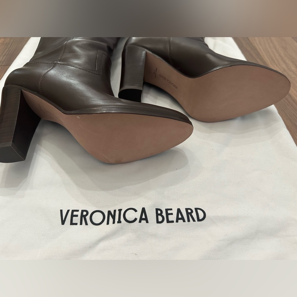 Veronica Beard Vesper Leather Dark Brown Over the Knee Boots - Picture 5 of 9